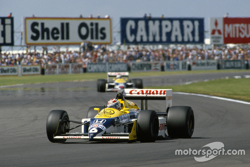 Nelson Piquet, Williams FW11B, lidera a Nigel Mansell, Williams FW11B