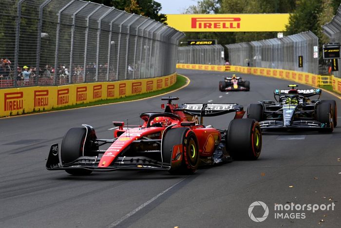 Charles Leclerc, Ferrari SF-23, Lewis Hamilton, Mercedes F1 W14, Sergio Pérez, Red Bull Racing RB19