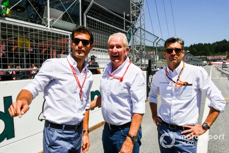 Mark Webber, Helmut Markko, Consultor, Red Bull Racing, y Patrick Dempsey