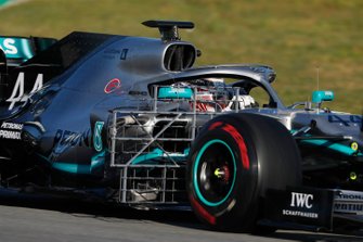 Lewis Hamilton, Mercedes-AMG F1 W10 met aerosensoren