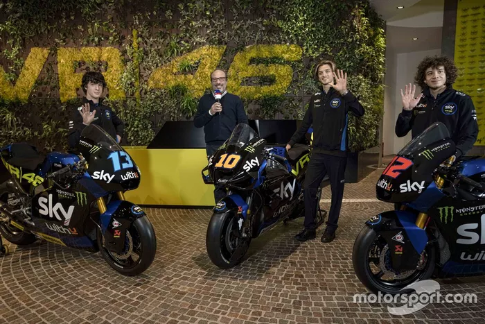 Luca Marini, Marco Bezzecchi y Celestino Vietti Ramus de Sky Racing Team VR46 MotoGP y Moto2