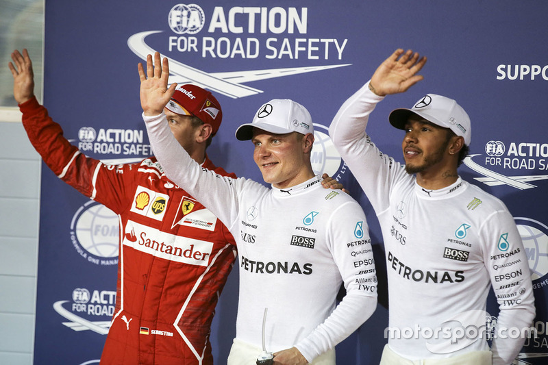 Polesitter: Valtteri Bottas, Mercedes AMG, second place Lewis Hamilton, Mercedes AMG, third place Sebastian Vettel, Ferrari