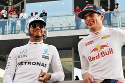 Lewis Hamilton, Mercedes AMG F1 with Max Verstappen, Red Bull Racing on the drivers parade