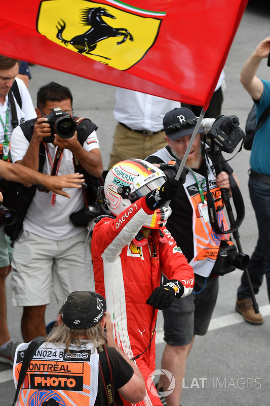 Race winner Sebastian Vettel, Ferrari celebrates in parc ferme