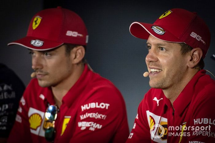 Sebastian Vettel, Ferrari e Charles Leclerc, Ferrari alla conferenza stampa