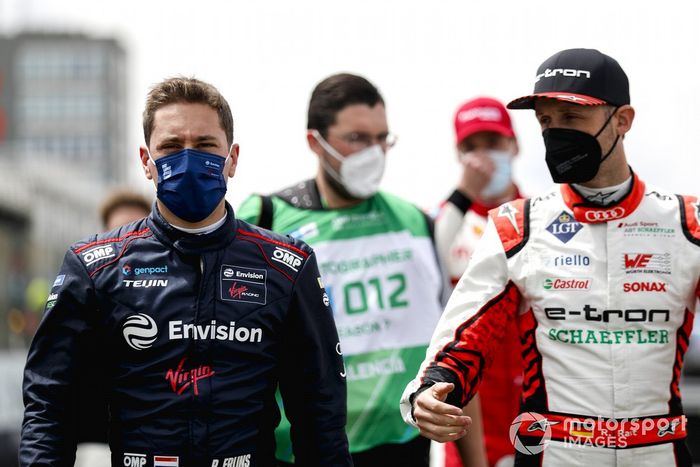 Robin Frijns, Envision Virgin Racing, Rene Rast, Audi Sport ABT Schaeffler, en la parrilla