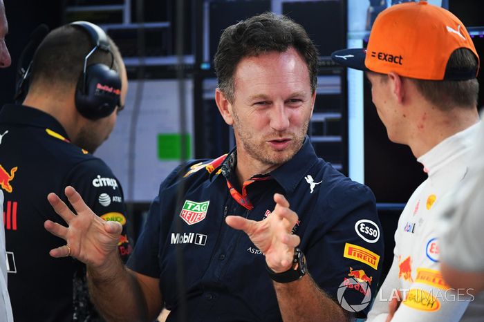 Christian Horner, Red Bull Racing Team Principal and Max Verstappen, Red Bull Racing