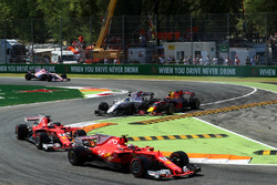 Kimi Raikkonen, Ferrari SF70H battles, Sebastian Vettel, Ferrari SF70H and Max Verstappen, Red Bull