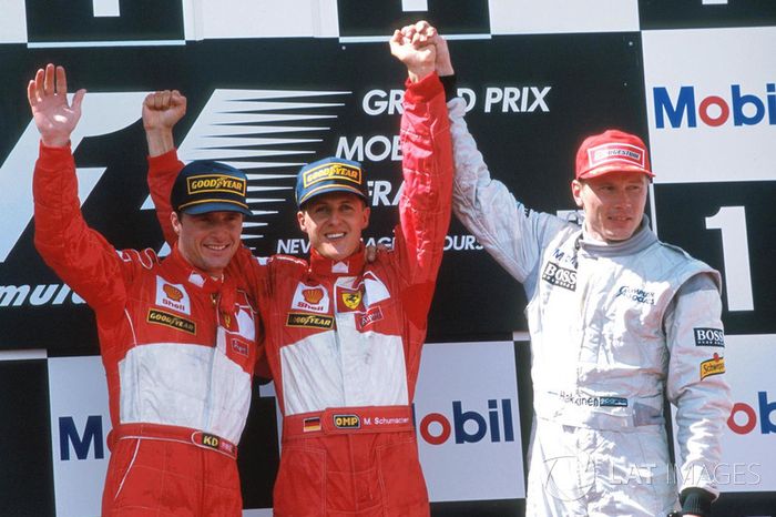 14. Michael Schumacher-Eddie Irvine-Mika Hakkinen: 6
