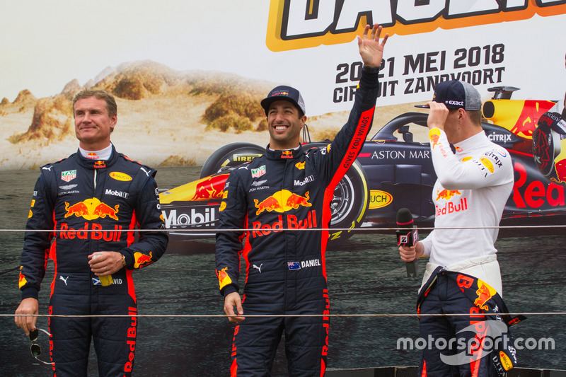 Max Verstappen, Daniel Ricciardo et David Coulthard lors des Jumbo Racing Days