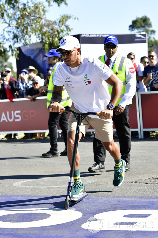 Lewis Hamilton, Mercedes-AMG F1 on a scooter