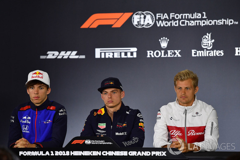 Pierre Gasly, Scuderia Toro Rosso, Max Verstappen, Red Bull Racing et Marcus Ericsson, Sauber, en conférence de presse