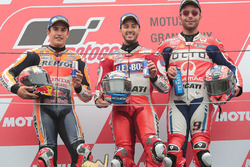 Podium: race winner Andrea Dovizioso, Ducati Team, second place Marc Marquez, Repsol Honda Team, third place Danilo Petrucci, Pramac Racing