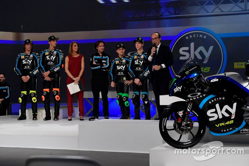 Nicolò Bulega, Luca Marini, Celestino Vietti, Dennis Foggia, Sky Racing Team VR46, Pablo Nieto, Team Manager Sky Racing Team VR46
