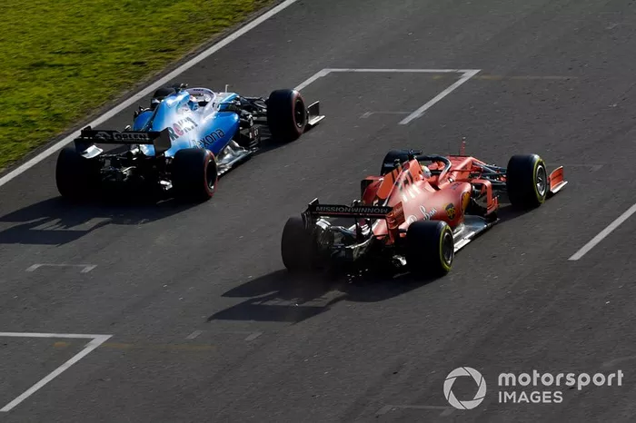 George Russell, Williams FW42, Sebastian Vettel, Ferrari SF90 