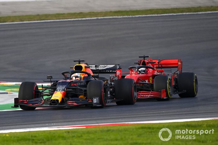 Max Verstappen, Red Bull Racing RB16, Sebastian Vettel, Ferrari SF1000