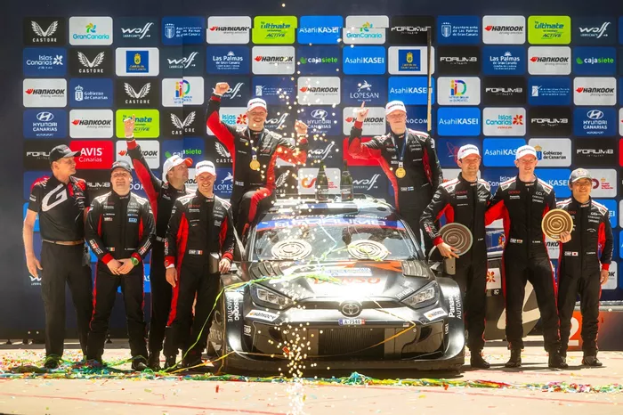 Podium: Winner Kalle Rovanperä, Jonne Halttunen, Toyota Gazoo Racing WRT Toyota GR Yaris Rally1, second place Sébastien Ogier, Vincent Landais, Toyota Gazoo Racing WRT Toyota GR Yaris Rally1, third place Elfyn Evans, Scott Martin, Toyota Gazoo Racing WRT 