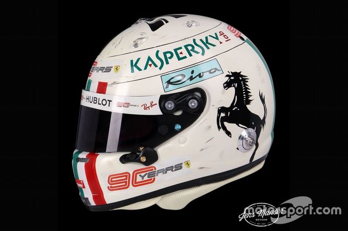 El casco de Sebastian Vettel, Ferrari, para el GP de Italia