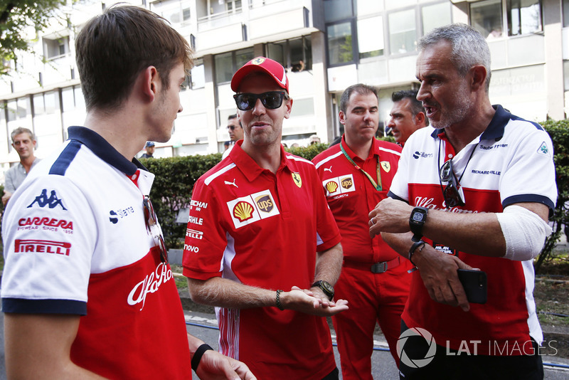 Charles Leclerc, Alfa Romeo Sauber F1 Team, Sebastian Vettel, Ferrari and Beat Zehnder, Alfa Romeo Sauber F1 Team Manager