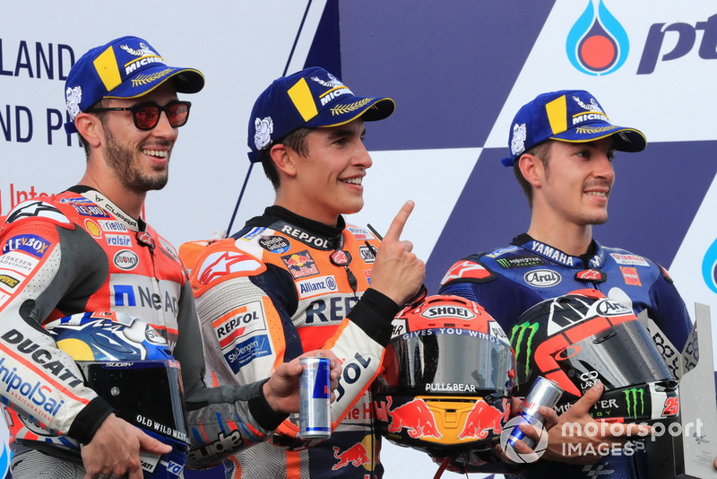 Podio: Andrea Dovizioso, Ducati Team, Marc Marquez, Repsol Honda Team, Maverick Viñales, Yamaha Factory Racing
