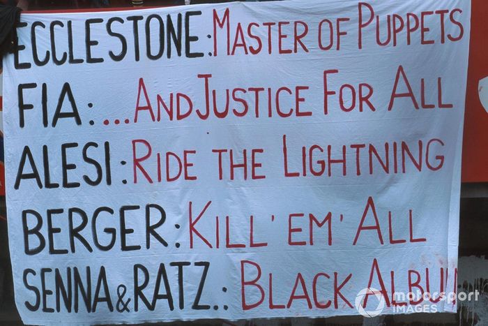 Cartaz compara personagens e órgãos da F1 a obras da banda Metallica