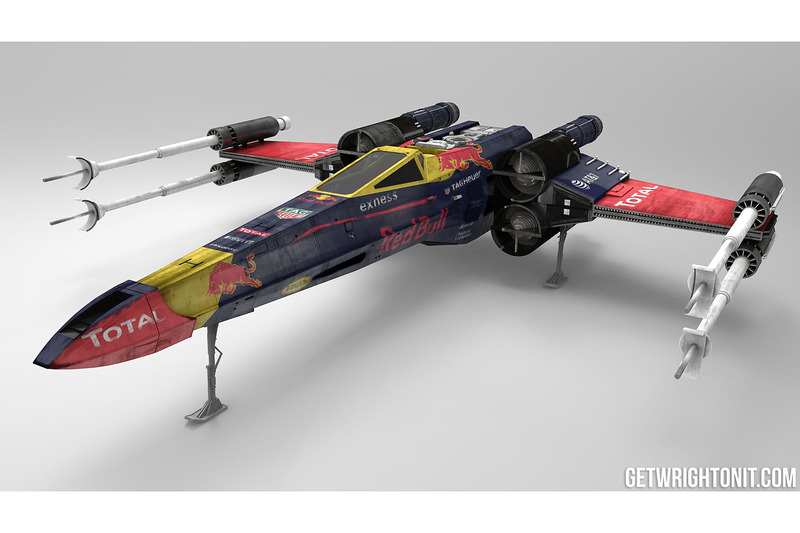 Star Wars X-Wing mit Red Bull Racing-Design