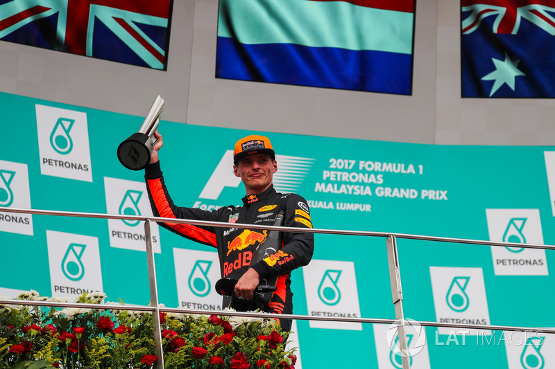 Race winner Max Verstappen, Red Bull Racing celebrates on the podium