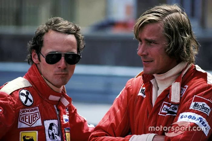 Niki Lauda, Ferrari and James Hunt, McLaren