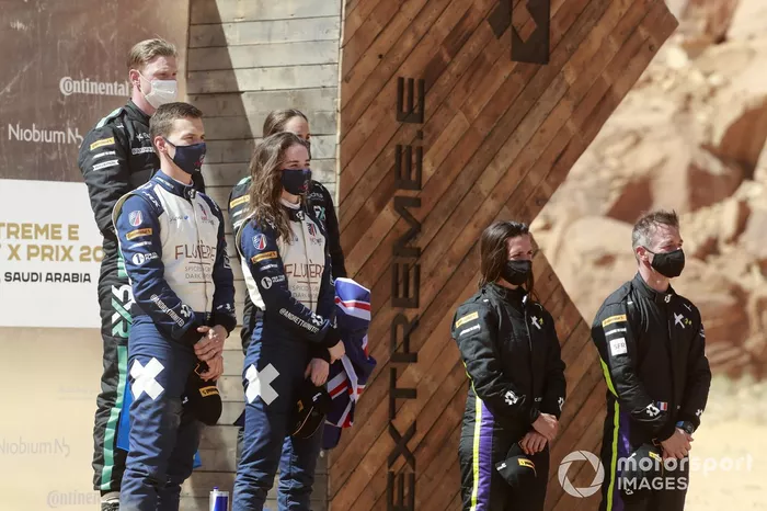 Podio: Catie Munnings, Timmy Hansen, Andretti United Extreme E Molly Taylor, Johan Kristoffersson, Rosberg X Racing y Cristina Gutierrez, Sebastien Loeb, X44