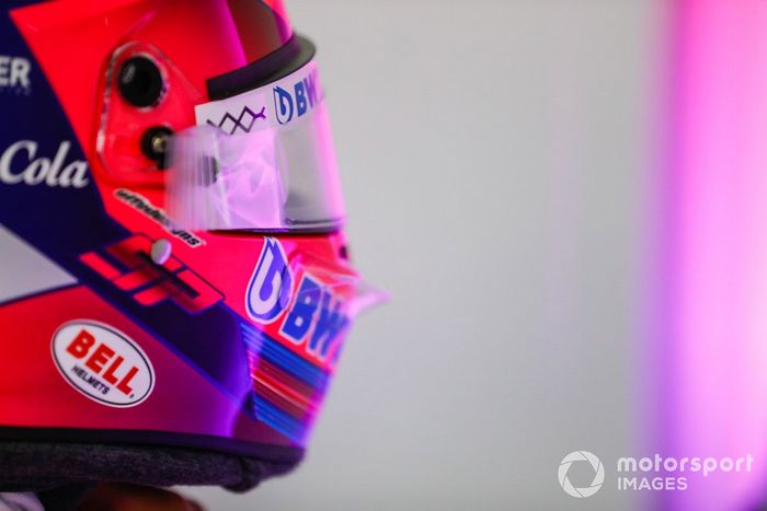 Detalle del casco de Lance Stroll, Racing Point 