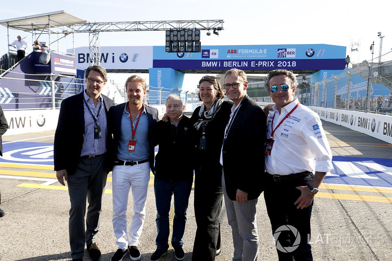 Alejandro Agag, CEO, Formula E, with Jean Todt, FIA President, Nico Rosberg, Formula 1 World champion, Formula E investor
