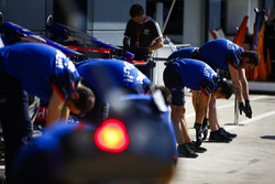 Mecánica de Toro Rosso realiza ejercicios de estiramiento