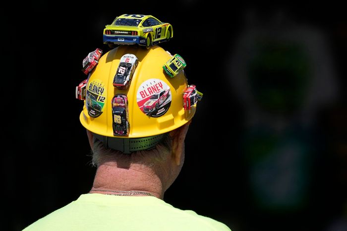 Nascar fan's helmet