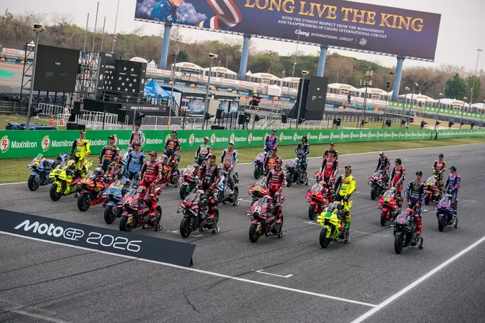 MotoGP riders pose for a group photo