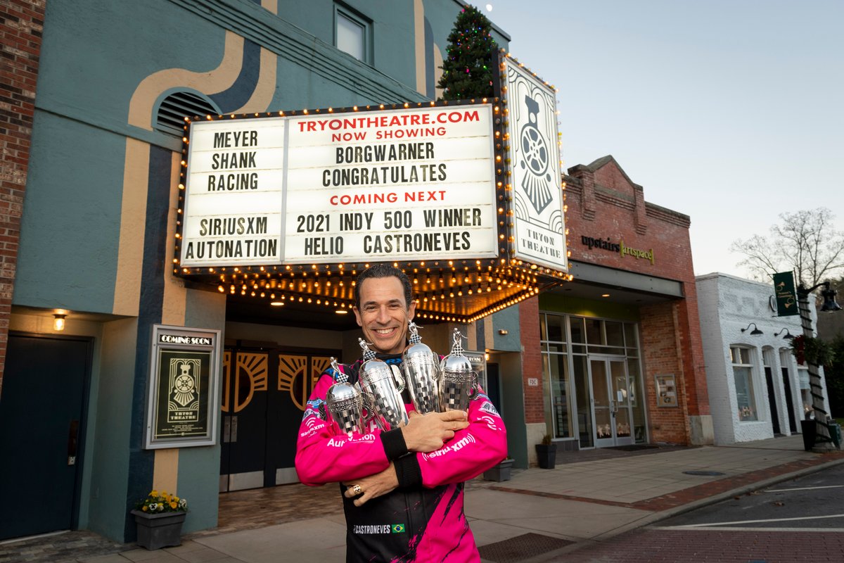 Helio with four 'Baby Borgs' outside the theater in Tryon, N.C..