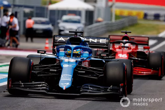 Fernando Alonso, Alpine A521, Charles Leclerc, Ferrari SF21