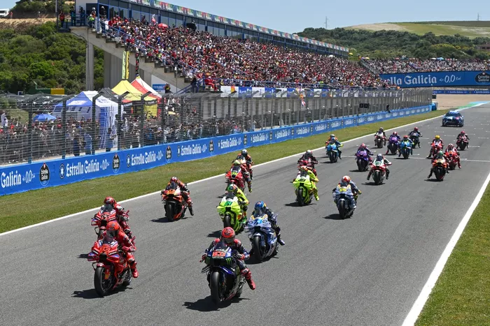Marc Marquez, Ducati Team, Fabio Quartararo, Yamaha Factory Racing at the start