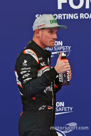 Nico Hulkenberg, Sahara Force India F1 celebrates his third position in qualifying parc ferme