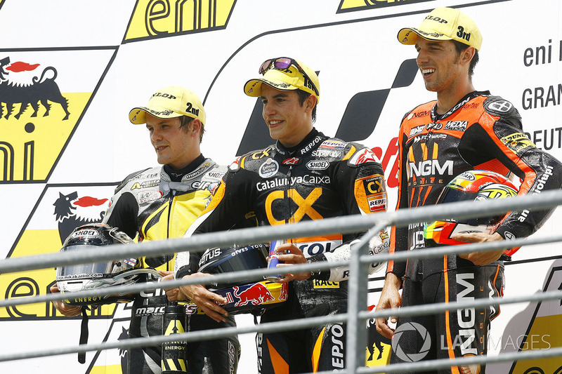 Podium: winner Marc Marquez, second place Stefan Bradl, third place Alex de Angelis