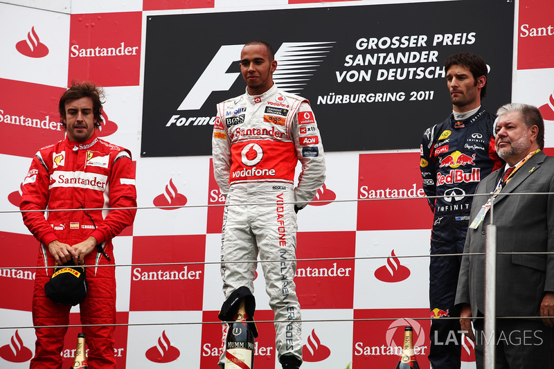 Podium: 1. Lewis Hamilton, McLaren; 2. Fernando Alonso, Ferrari; 3. Sebastian Vettel, Red Bull