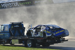 Chase Elliott, Hendrick Motorsports Chevrolet Camaro shows damage after a crash