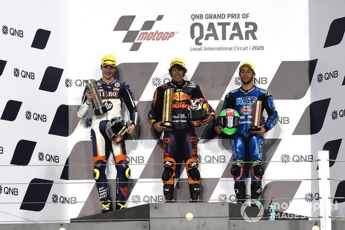 Podio: Aki Ajo, Lorenzo Baldassarri, Pons HP40, Tetsuta Nagashima, Red Bull KTM Ajo, Enea Bastianini, Italtrans Racing Team