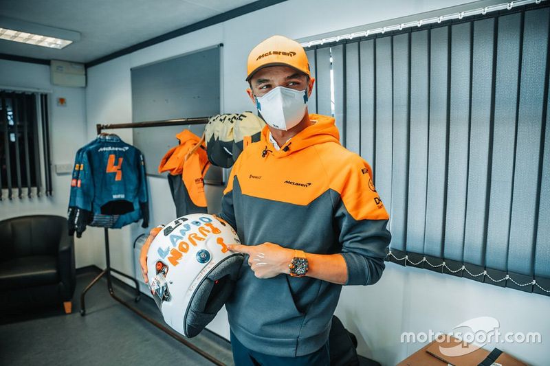 Lando Norris, McLaren with his new helmet