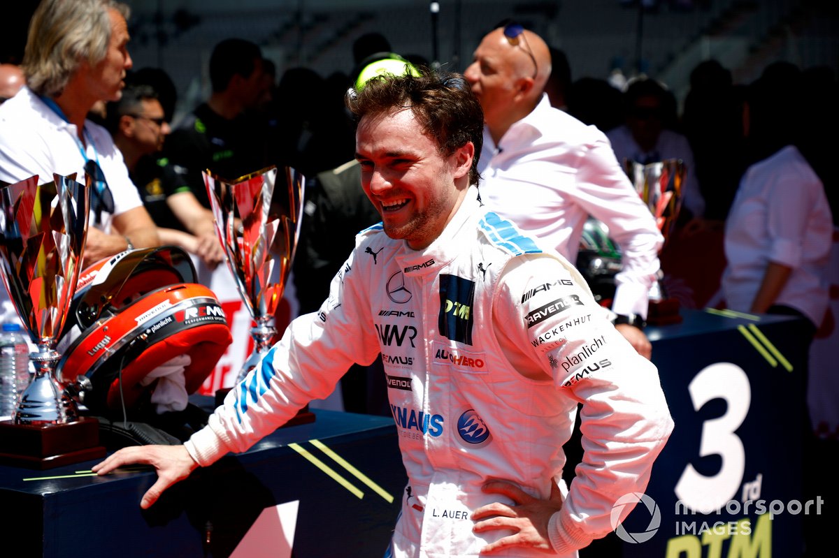 A jovial Auer celebrates victory in the Portimao season-opener after Bortolotti's electrical glitch