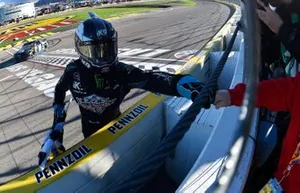 Kyle Busch, Joe Gibbs Racing, Toyota Supra Extreme Concepts/iK9, celebrates his victory