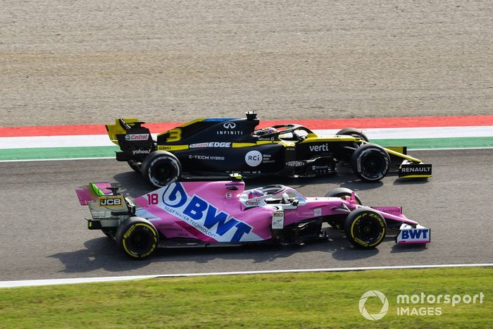 Daniel Ricciardo, Renault F1 Team R.S.20, Lance Stroll, Racing Point RP20