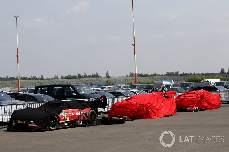 The cars of René Rast, Audi Sport Team Rosberg, Audi RS 5 DTM, Jamie Green, Audi Sport Team Rosberg, Audi RS 5 DTM, Nico Müller, Audi Sport Team Abt Sportsline, Audi RS 5 DTM in parc ferme