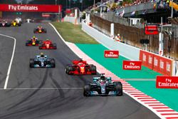 Lewis Hamilton, Mercedes AMG F1 W09, Sebastian Vettel, Ferrari SF71H, Valtteri Bottas, Mercedes AMG F1 W09 y Kimi Raikkonen, Ferrari SF71H