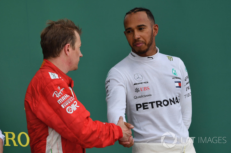 Kimi Raikkonen, Ferrari ve Lewis Hamilton, Mercedes-AMG F1 podyumda