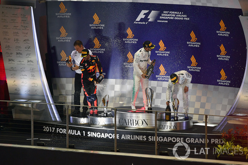 Podium: race winner Lewis Hamilton, Mercedes AMG F1, second place Daniel Ricciardo, Red Bull Racing, third place Valtteri Bottas, Mercedes AMG F1